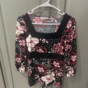 Claudia Richard Black and White Graphic 3/4 Sleeve Blouse